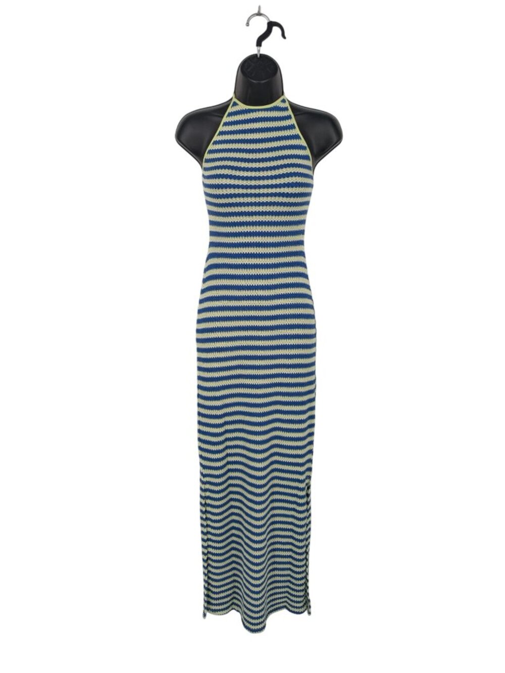 Crochet‎ Stripe Halter Maxi Dress Coastal Y2K Festival Mermaid Resort Knit Small